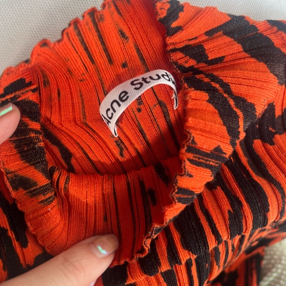 ACNE STUDIOS Wood-print Ribbed Top Red/black In Orange - Picture 8 of 10